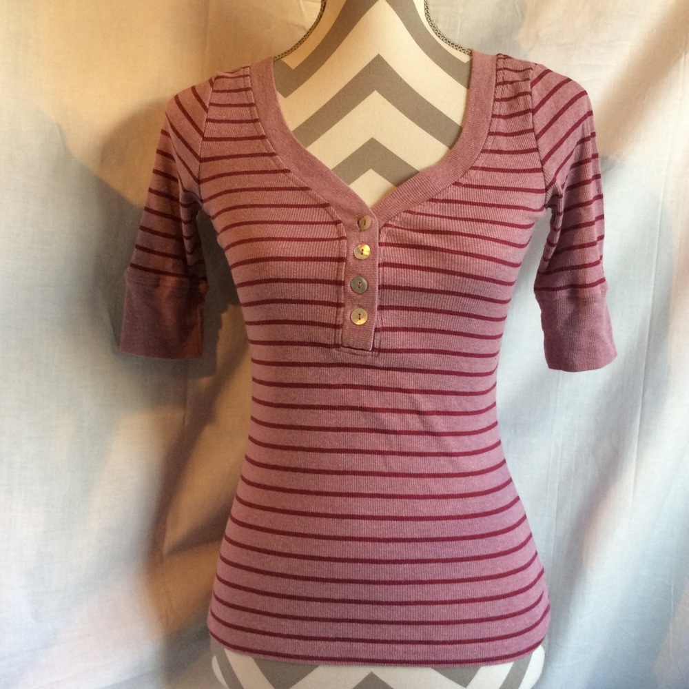 Coolwear V-Neck Pink/Maroon Button Front T-Shirt